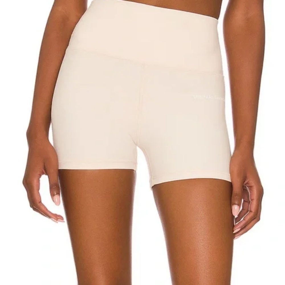 Spiritual Gangster SG Intent Shorts High Waisted Pull On Logo Ivory Linen XS